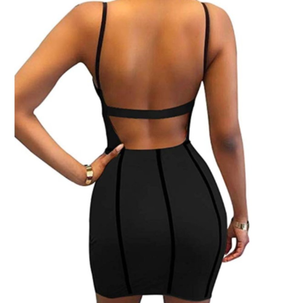Women's Sexy Bodycon Spaghetti Strap Mini Dress - Picture 2 of 6
